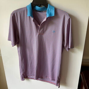 Men's Southern Tide Polo S Blue Orange Striped Performance Shirt